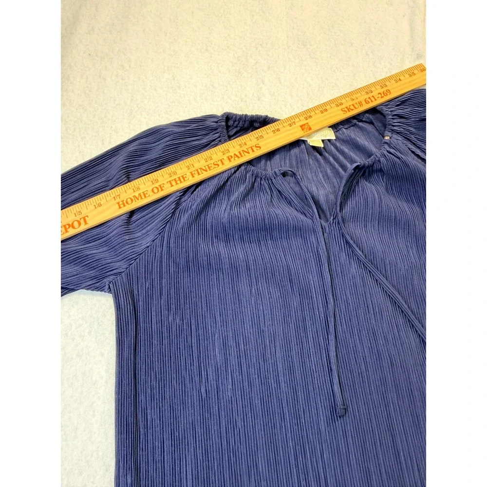 Michael Kors Navy Blue Pleated Bell Sleeve Tunic Blouse XL Keyhole Tie Top